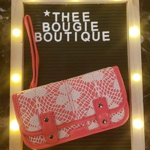 Aeropostale Salmon Pink & White Lace Wristlet